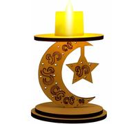 Ramadan Decorations Lights, Ramadan Candlestick Holder with LED Candles,Eid Mubarak Wooden LED Lamp, 3D Wooden Moon Star Shape Decorative Table Lamp for Home Bedroom Festival (Style 2)