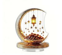 Ramadan Decorations Table Decor Eid Mubarak Islamic 2d Moon Castle Sign Ornaments,2D Painted A-crylic Decorative Plaque Crescent, for Muslim Islam Ramadan Eid Decorations Art Arabic Accessories