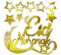 Ramadan Decorations Wall Stickers, 3D Gold DIY Eid Mubarak Self-Adhesive Ramadan Kareem Decorations Stickers Moon Star Acrylic Wall Decals for Islamic Muslim Home Gifts Window Art Living Room Decor