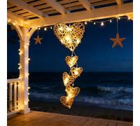 Ramadan Decorative Fairy Lights, Heart Fairy Lights with 6 Illuminated Rattan Hearts, LED Decorative Hanger, Battery Operated in White, Warm White Heart Decoration for Wall Decoration, Hanging