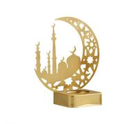 Ramadan Eid Candlestick Holder, Islamic Crescent Moon Mosque Metal Decor, Gold Eid Mubarak Decoration for Home, Table Centerpiece, Gifts for Ramadan & Hajj (Single or Pair)