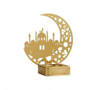 Ramadan Eid Candlestick Holder, Islamic Crescent Moon Mosque Metal Decor, Gold Eid Mubarak Decoration for Home, Table Centerpiece, Gifts for Ramadan & Hajj (Single or Pair)