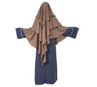 Ramadan Eid Prayer Garment Long Khimar Hijab Scarf Wrap 3 Layer Abaya Jilbab Muslim Islam Women Niqab Hijab, Brown, One Size