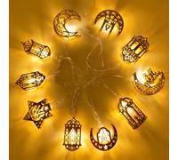 Ramadan Eid String Light, 2M 10 LEDs Battery Powered Moon Star Decorative String Lights, Eid Mubarak Decorations Moon Lantern Lamp, Ramadan Mubarak Decor Light for Home Garden (Not Include Battery)