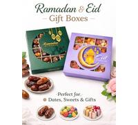 Ramadan & Eid Window Empty Boxes 15x15x3.5cm - Chocolate Cake Sweets Packaging Biscuit Box Packaging - Wedding Favour boxes - 2 Design Options (Green Ramadan, 25 Pack, No Inserts)