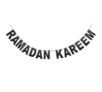 Ramadan Kareem Banner, Decorations, Backdrop, Gold, Silver, Black Glitter, Bunting, Garland, Photo Backdrop Props. (Black)