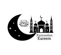 Ramadan Kareem Crescent Moon Stars Mosque Islamic Calligraphy Vinyl Art Sticker 54.4x94.1cm Wall beautification Black