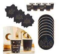 Ramadan Kareem Party Pack for 8 - Paper Plates, Cups & Napkins Set | Eid Celebration Tableware | Muslim Holiday Supplies