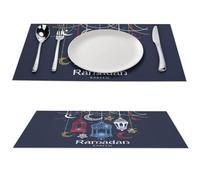 Ramadan Kareem Placemats Set of 6 PCS Washable Table Runner 18" X 12" Place Mats for Kitchen Party Dining Decoration