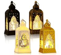 Ramadan Lantern Decoration, 4 Pcs Ramadan Lantern Lights, Eid Mubarak Lamp, Ramadan Candle Lantern for Home Halloween Wedding Christmas Table Festival Decor (Lantern B)