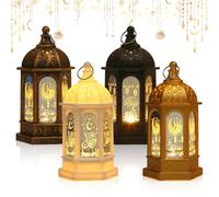 Ramadan Lantern Decoration, 4PCS LED Eid Mubarak Lamp, Ramadan Candle Lantern, Ramadan Lantern Lights, Ramadan Lamp for Home Living Room Parties Events Tabletop Decor (Gold, Black, White, Copper)