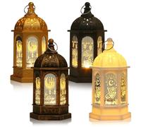 Ramadan Lantern Decoration, Afenau 4 Pcs Eid Mubarak Lamp, Ramadan Candle Lantern, Ramadan Lantern Lights for Home Halloween Wedding Christmas Table Decor (Gold, Black, White, Copper)