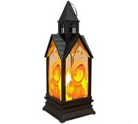Ramadan Lantern Decoration with Castle and Moon Design Featuring Electronic Candle Effect LED Light for Hanging or Centerpiece Use in Festive Settings (A)