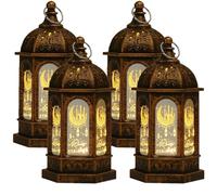 Ramadan Lantern, LED Ramadan Decorations for Home, Hanging Eid Mubarak Night Moroccan Style Candles Table Lamp Decor Muslims Indoor Party Wedding (4PCS Bronze)