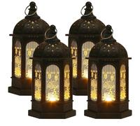 Ramadan Lantern, LED Ramadan Decorations for Home, Hanging Eid Mubarak Night Moroccan Style Candles Table Lamp Decor Muslims Indoor Party Wedding (4PCS Black)
