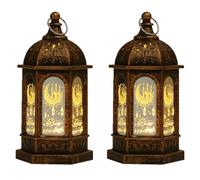 Ramadan Lantern, LED Ramadan Decorations for Home, Hanging Eid Mubarak Night Moroccan Style Candles Table Lamp Decor Muslims Indoor Party Wedding (2PCS Bronze)