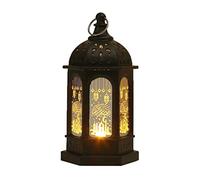 Ramadan Lantern, LED Ramadan Decorations for Home, Hanging Eid Mubarak Night Moroccan Style Candles Table Lamp Decor Muslims Indoor Party Wedding (Black)