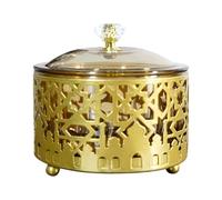 Ramadan Metal Dessert Tray Eid Mubarak Serving Platters with Lid Middle Eastern Arabian Gold Ramadan Iron Tray Ramadan Food Storage Container for Cookies Candy Nuts Snacks (B)