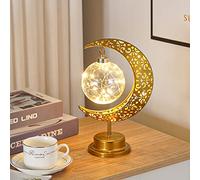 Ramadan Moon Lamp - LED Lights Decorations Eid Mubarak Lunar Lamp with Star and Lantern Design - Small Night Craft Candle Lamps for Home Table, Bedroom, Festival, and Party Décor (Style A)