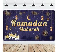 Ramadan Mubarak Banner Background, Ramadan Decorations, 71 x 43In Fabric Photo Booth Backdrop for Ramadan Mubarak Indoor Decorations, Islamic Muslim Al-Fitr Party Supplies