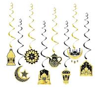 Ramadan Mubarak Ceiling Decorations for Home, 8pcs Eid Mubarak Hanging Decorations Eid Mubarak Ceiling Foil Swirls for Eid Al-fitr, Ramadan Kareem Party Door Decor Supplies - Black