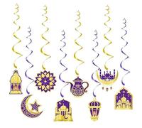Ramadan Mubarak Ceiling Decorations for Home, 8pcs Eid Mubarak Hanging Decorations Eid Mubarak Ceiling Foil Swirls for Eid Al-fitr, Ramadan Kareem Party Door Decor Supplies - Purple