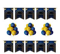 Ramadan Mubarak Decoration Set - 20pc Set Pack - with Buntings Flags Banners Balloons Partyware Decor Geometric (Navy & Gold 20pc Set)