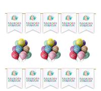 Ramadan Mubarak Decoration Set - 20pc Set Pack - with Buntings Flags Banners Balloons Partyware Decor Rainbow Multicolour (Pastel Watercolour 20pc Set)