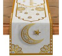Ramadan Mubarak Decorative Table Runner Ramadan Eid Al Fitr Golden Moon Garden Banner Ramadan Eid Banner Ramadan Decoration and Party Accessories for Home Decoration (Style1)