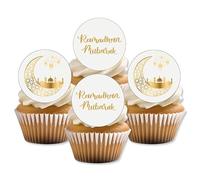 Ramadan Mubarak Edible Cupcake Toppers | PRECUT Gold Moon Islamic Cake Decorations