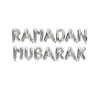 Ramadan Mubarak Letter Foil Balloons - Ramadan Decoration Balloon Banner Set - 16" Metallic Silver Rose Gold (Silver)