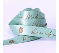 Ramadan Mubarak Ribbon, Satin Eid Mubarak Ribbon, Happy Eid Gift Wrapping Ribbon, Muslim Party Supplies, DIY Candy Bags Gift Packing Bouquet Wrapping Ribbon, 5 Colours (Sage Green, 5m Reel)