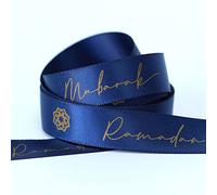 Ramadan Mubarak Ribbon, Satin Eid Mubarak Ribbon, Happy Eid Gift Wrapping Ribbon, Muslim Party Supplies, DIY Candy Bags Gift Packing Bouquet Wrapping Ribbon, 5 Colours 16mm Width (10m Reel, Navy)