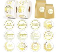 Ramadan Mubarak Stickers, Ramadan Decorations for Home, 1000 Sheets 2 Rolls of Ramadan Stickers, Islamic Muslim Ramadan Decorations Happy Eid Stickers, for Ramadan Gifts Eid Mubarak Decorations