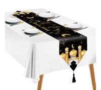Ramadan Mubarak Table Runner 33 x 183cm Ramadan Tablecloth Linen Eid Mubarak Table Runner for Muslim Home Dining Room Party Table Favors Ramadan Decorations
