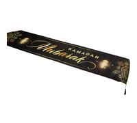 Ramadan Mubarak Table Runner Black 33x183cm Linen Ramadan Table Decorations Muslim Islamic Ramadan Decorations for Home Table