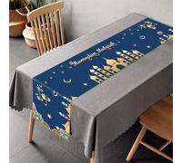 Ramadan Mubarak Table Runner Table Decorations - Linen Ramadan Mosque Lantern Islamic Happy Ramadan Mubarak Party Supplies Decorations, 180x35 cm