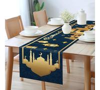 Ramadan Mubarak Table Runner Table Decorations - Ramadan Mosque Lantern Happy Ramadan Mubarak Linen 2024 Islamic Party Supplies Decorations, 180 x 35 cm