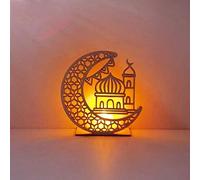 Ramadan Mubarak Wooden Decorative lamp,Wooden Ornament Moon Lamp LED Night Light Islam Mosque Muslim Festival Decoration(Moon Bookshelf)
