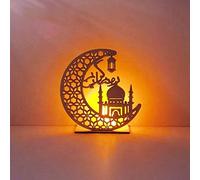 Ramadan Mubarak Wooden Decorative lamp,Wooden Ornament Moon Lamp LED Night Light Islam Mosque Muslim Festival Decoration(Moon Bookshelf)