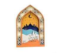 Ramadan Mubarak Wooden Lamp with Glowing LED Pattern, Smooth Carved Structure for Traditional Seasonal Display (A)