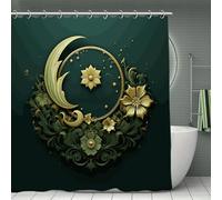 Ramadan on Green Wallpaper Bathroom Decorative Thick Shower Curtain with Hook Decoration 300g Luxury Weighted Polyester Cloth Bath Curtain,A Classic Waterproof Curtain Made of Washable Material,70.8x7