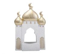 Ramadan Resin Moon & Mosque Statue, Islamic Architectural Eid Mubarak Tabletop Ornament, Exquisite Mosque Tower Sculpture for Home & Office Decor, Religious Festive Collection
