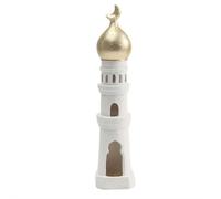 Ramadan Resin Moon & Mosque Statue, Islamic Architectural Eid Mubarak Tabletop Ornament, Exquisite Mosque Tower Sculpture for Home & Office Decor, Religious Festive Collection