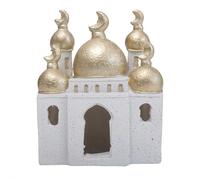 Ramadan Resin Moon & Mosque Statue, Islamic Architectural Eid Mubarak Tabletop Ornament, Exquisite Mosque Tower Sculpture for Home & Office Decor, Religious Festive Collection