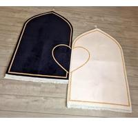Ramadan Sales | Islamic Twin Prayer Rugs (Mats) for Couples | Black and Fairy-Pink | Gift for Wedding, Nikkah, Ramadan, Eid | 71 x 122 cm Soft and Thick (12mm) | Pack of 2