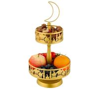 Ramadan Serving Trays - 2 Tiered Metal Platters Eid Mubarak Islam Muslim Al-Fitr Iftar Party Food Serving Tray Ramadan Decoration for Home Breakfast Dinner Table Decor (Gold Castle)
