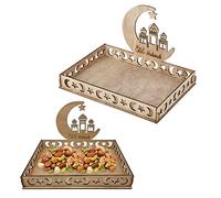 Ramadan Serving Trays, Eid Tray Ramadan Serving Tray Wooden Star Moon Dessert Pastry Eid Tableware for Food Holder 2PCS, Dessert Pastry