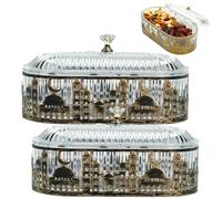 Ramadan Serving Trays with Clear Lids, Oval Date Platters for Eid Table Decor, Sturdy Iron Metal Islamic Candy Dish Islamic Gifts for Nut and Pastry Storage,Moon Castle Pattern Candy Dish (Silvery2)