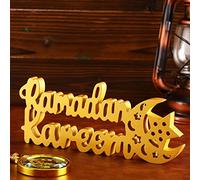 Ramadan Table Decor Ramadan Wood Sign Ramadan Mubarak Wooden Ornament Ramadan Wood Tabletop Decor for Ramadan Mubarak Party Decorations (Kareem, Gold)